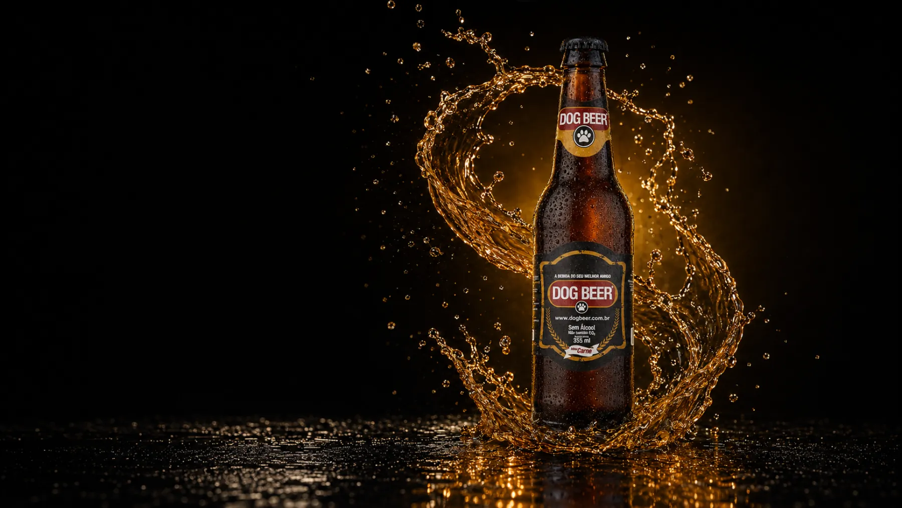 Garrafa de Dog Beer com respingo dourado